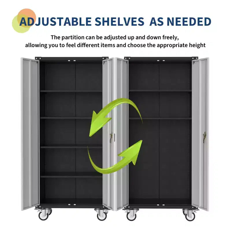 Armoire de rangement métallique sur roulettes 72 C, rangement roulant verrouillable avec 4 étagères réglables