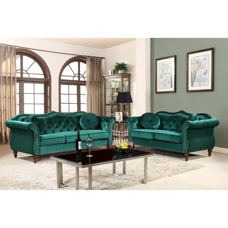 Set divano Chesterfield Gracewood Hollow Mantel Mid-century con borchie