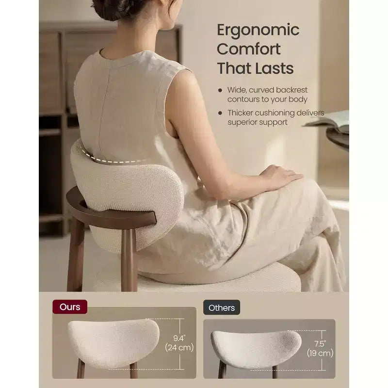 VASAGLE Set di 2 Sgabelli da Bar in Legno, Sgabelli da Bancone Imbottiti con Gambe in Legno Massello, Schienale Ergonomico, Tessuto Effetto Lino, Cappuccino