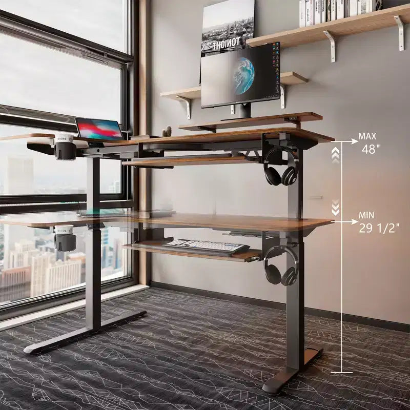 Bureau assis-debout en forme de L EUREKA ERGONOMIC 60x23 avec accessoires