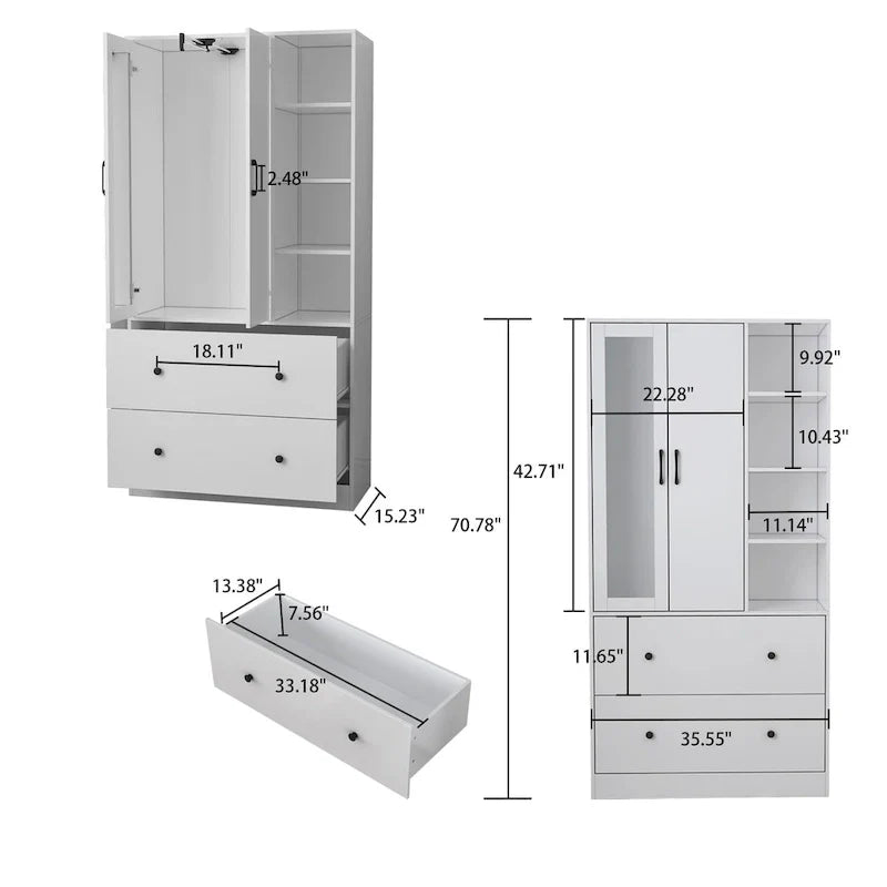 Armoire avec miroir et tringle extensible pour optimiser l'espace