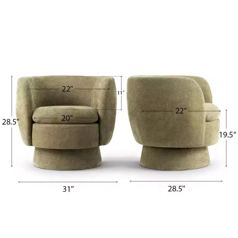 Set di 2 moderne poltrone girevoli a botte con tessuto imbottito, poltrona da salotto girevole a 360 gradi per soggiorno, camera da letto - Panipeachy