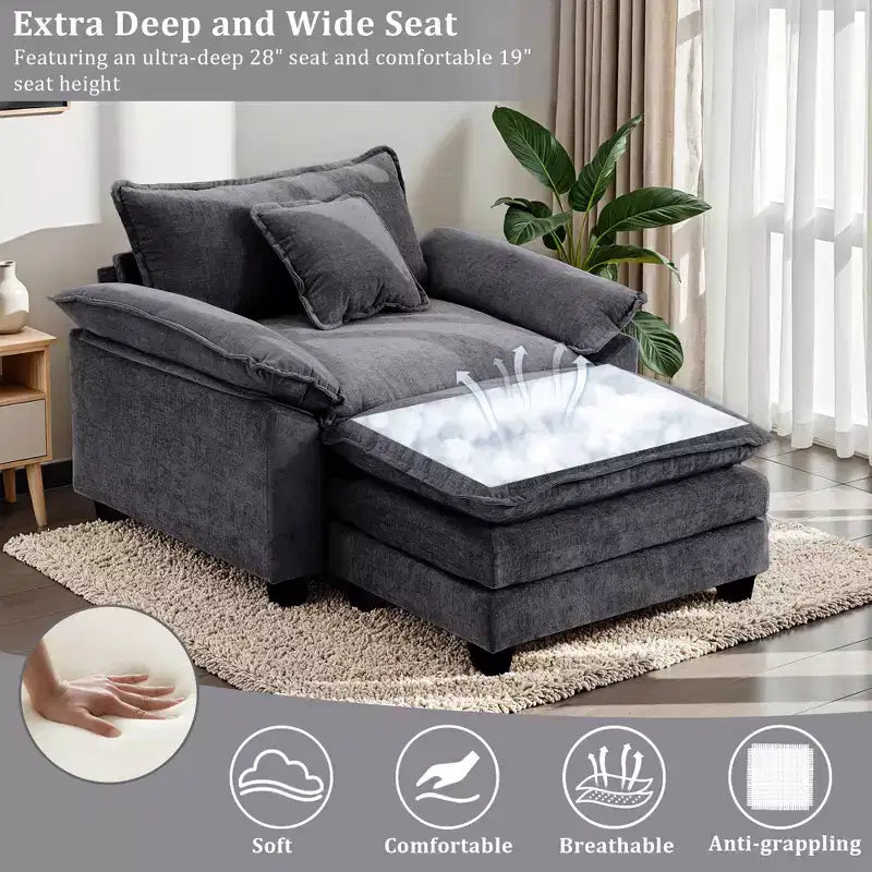 Fauteuil d'appoint surdimensionné en chenille EHMKNP avec pouf
