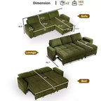 Divano Letto, Divano Estraibile a L da 81 pollici con Chaise Longue Reversibile e Contenitore/Porta USB/Tasca Laterale/Montaggio Senza Attrezzi, Velluto a Coste Beige