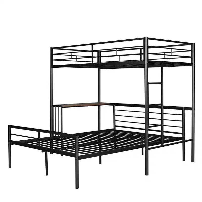 Lit superposé en métal une place sur deux places avec bureau, lit mezzanine une place avec lit inférieur double séparé pour enfants