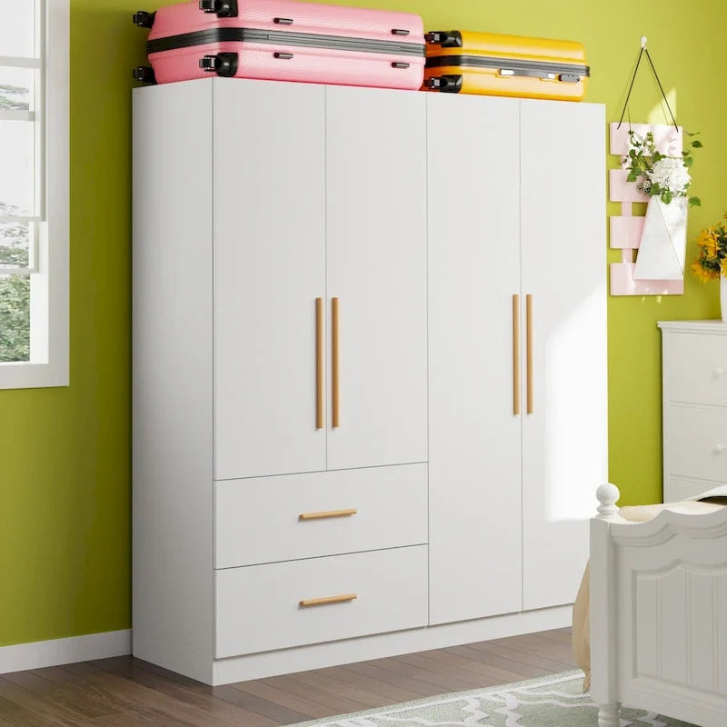 Armoire penderie autoportante de 63 pouces de large avec tiroirs
