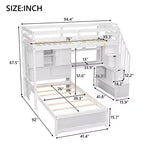 Lit superposé double en bois avec bureau et escalier, lit mezzanine double en L avec rangements et étagères