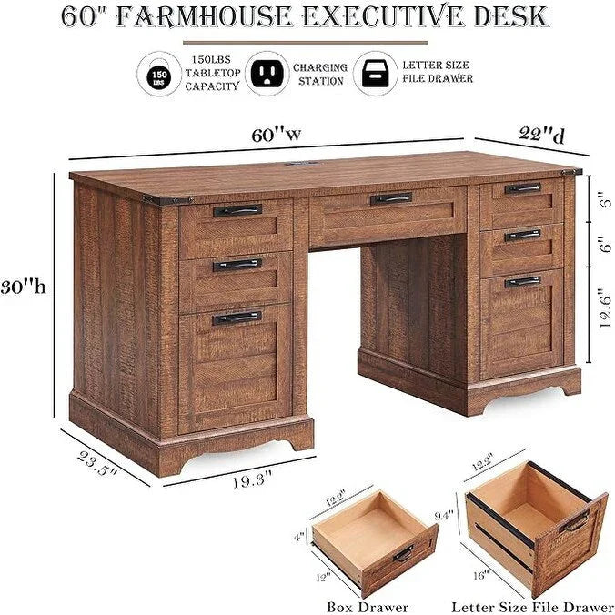 Scrivania direzionale da 60 pollici in stile rustico, scrivania per ufficio domestico in legno, scrivania per computer