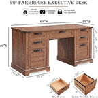 Scrivania direzionale da 60 pollici in stile rustico, scrivania per ufficio domestico in legno, scrivania per computer