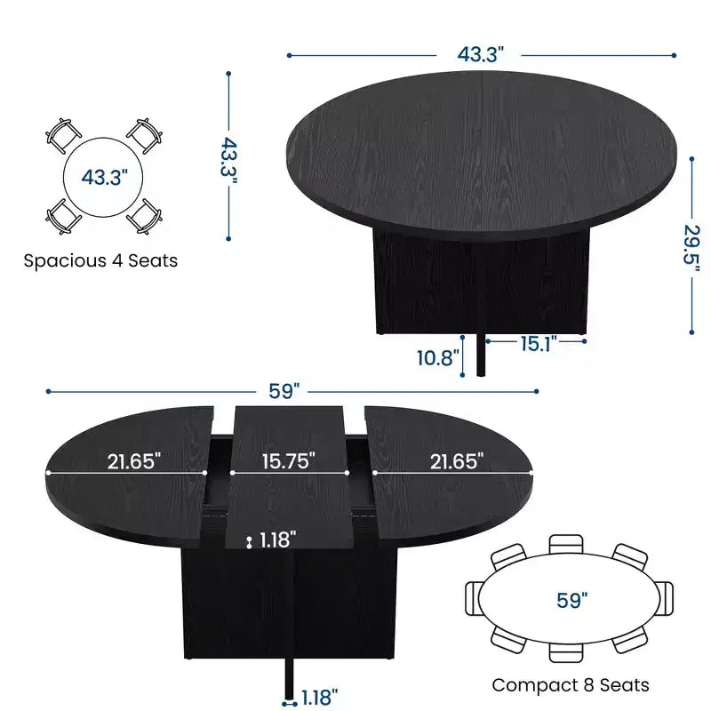 Tavolo da pranzo rotondo allungabile da 43,3''-59'' per 4-8 persone, moderno tavolo da pranzo ovale da cucina con prolunghe rimovibili, tavolo da pranzo per sala da pranzo, cucina