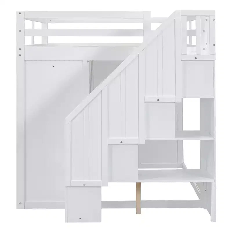 Lit mezzanine pleine taille Teddy Fleece avec étagère de rangement et tiroirs, lit mezzanine haut en bois avec bureau polyvalent pour chambre à coucher